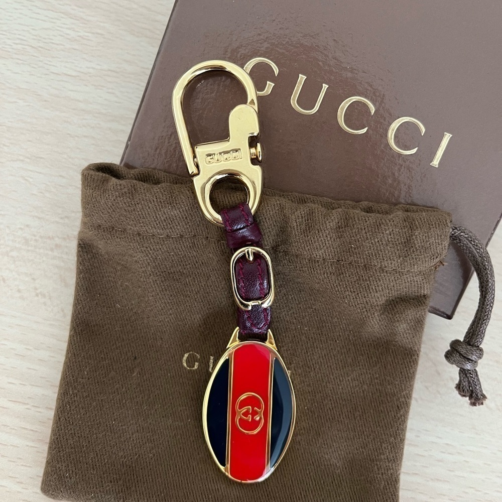 Vintage Gucci GG Key Fob Red Blue Sherry Line Dust Bag Box Collectible 1970’s - Picture 3 of 8